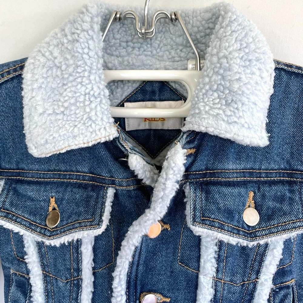 Infant Sherpa Denim Jacket 12M Blue Jean Trucker Lined Baby Coat - Picture 2 of 8